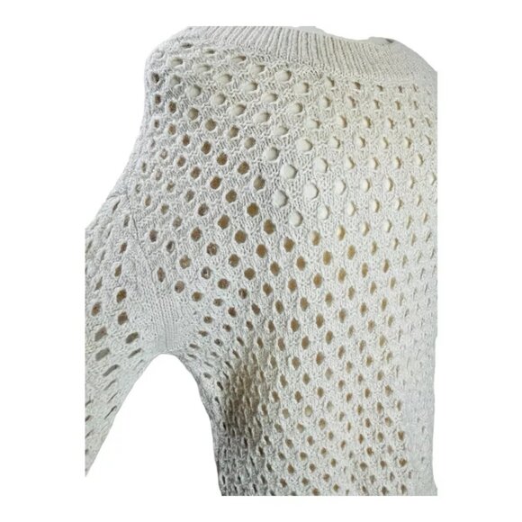 Ann Taylor Sweater L Ivory Open-Knit Top Extra Fine Merino Wool Alpaca Eyelet - Picture 2 of 8